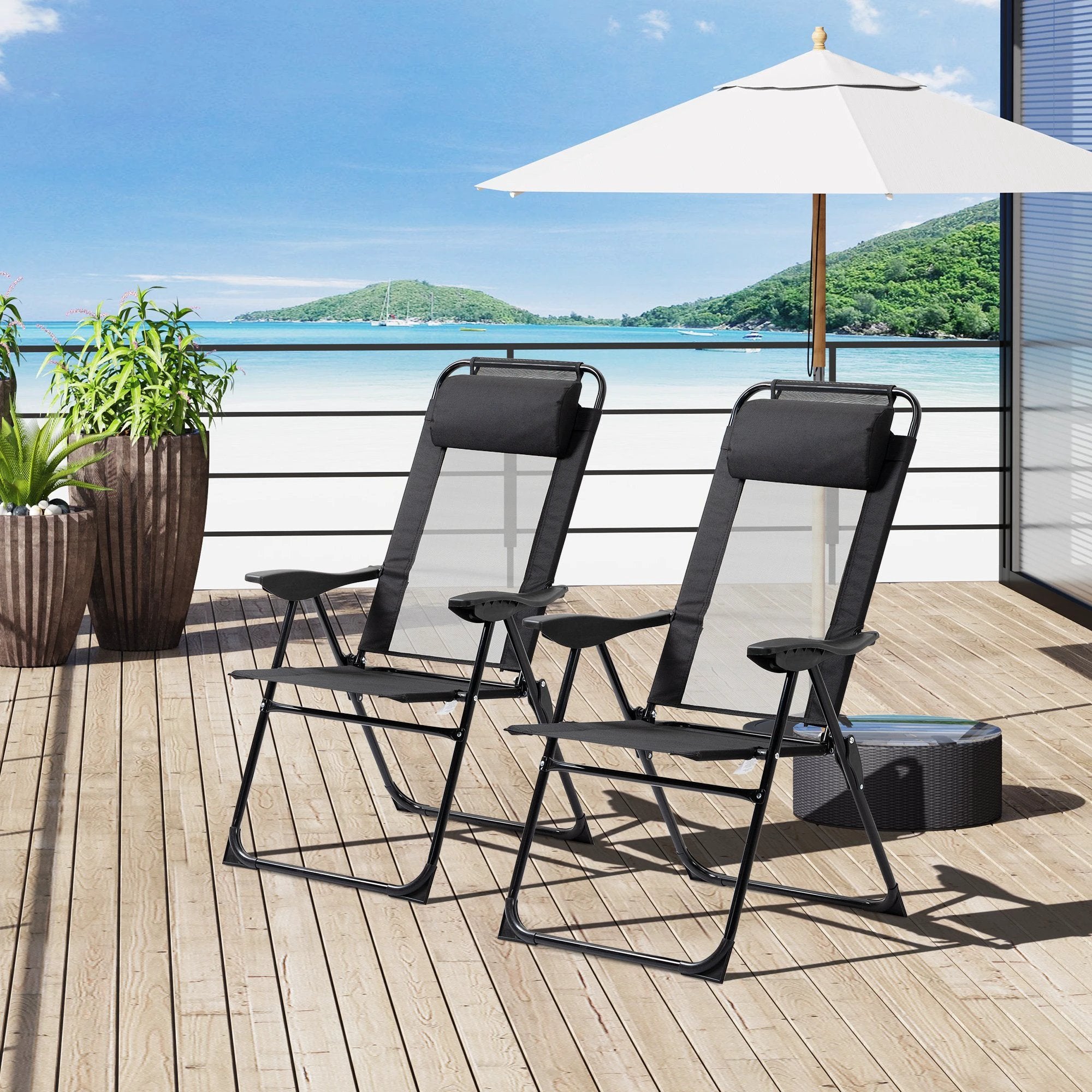 2 Portable Folding Recliner Outdoor Patio Chaise Lounge Chair with Backrest by Outsunny