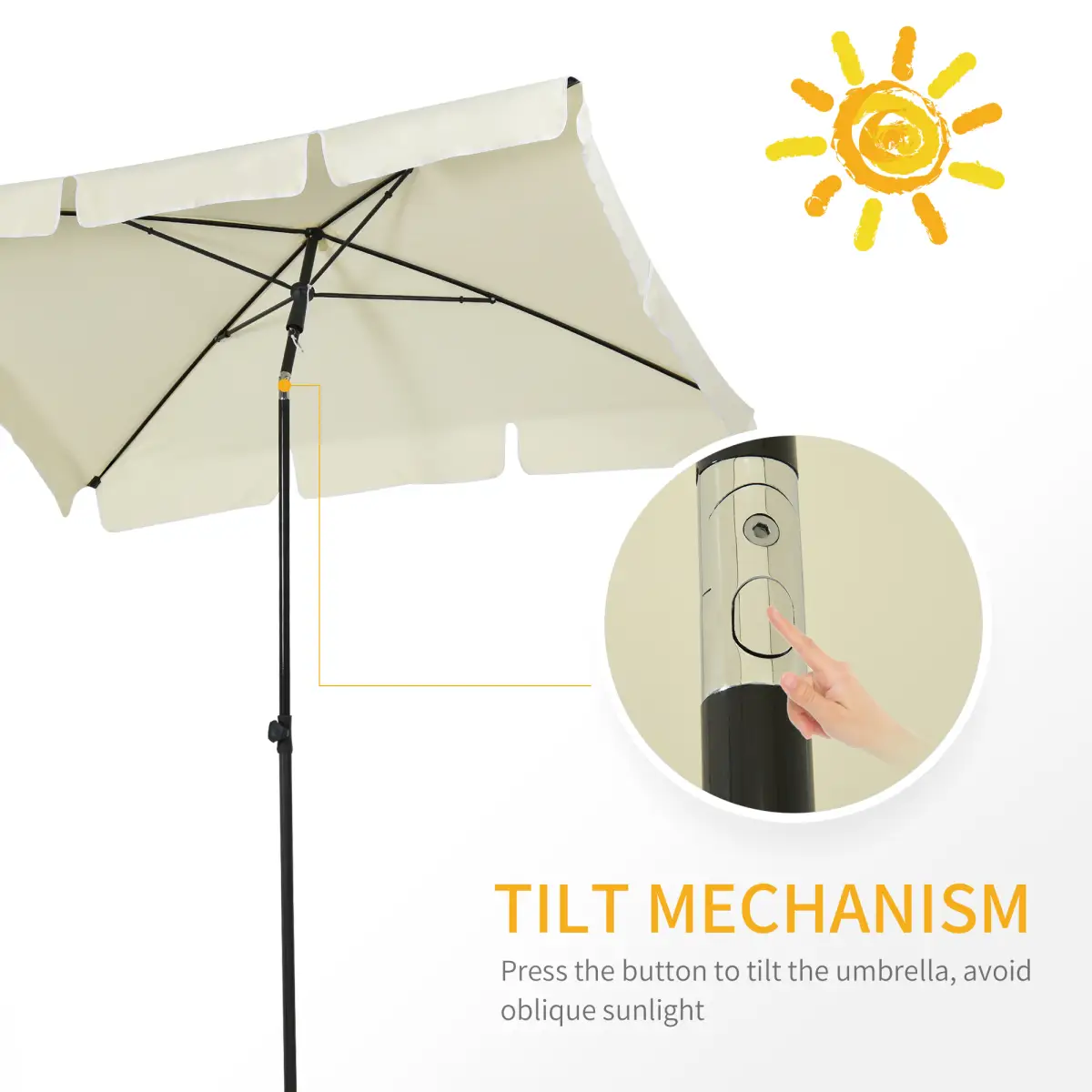 Outsunny Aluminium Sun Umbrella Parasol Patio Garden Tilt 2M x 1.25M - Parasol