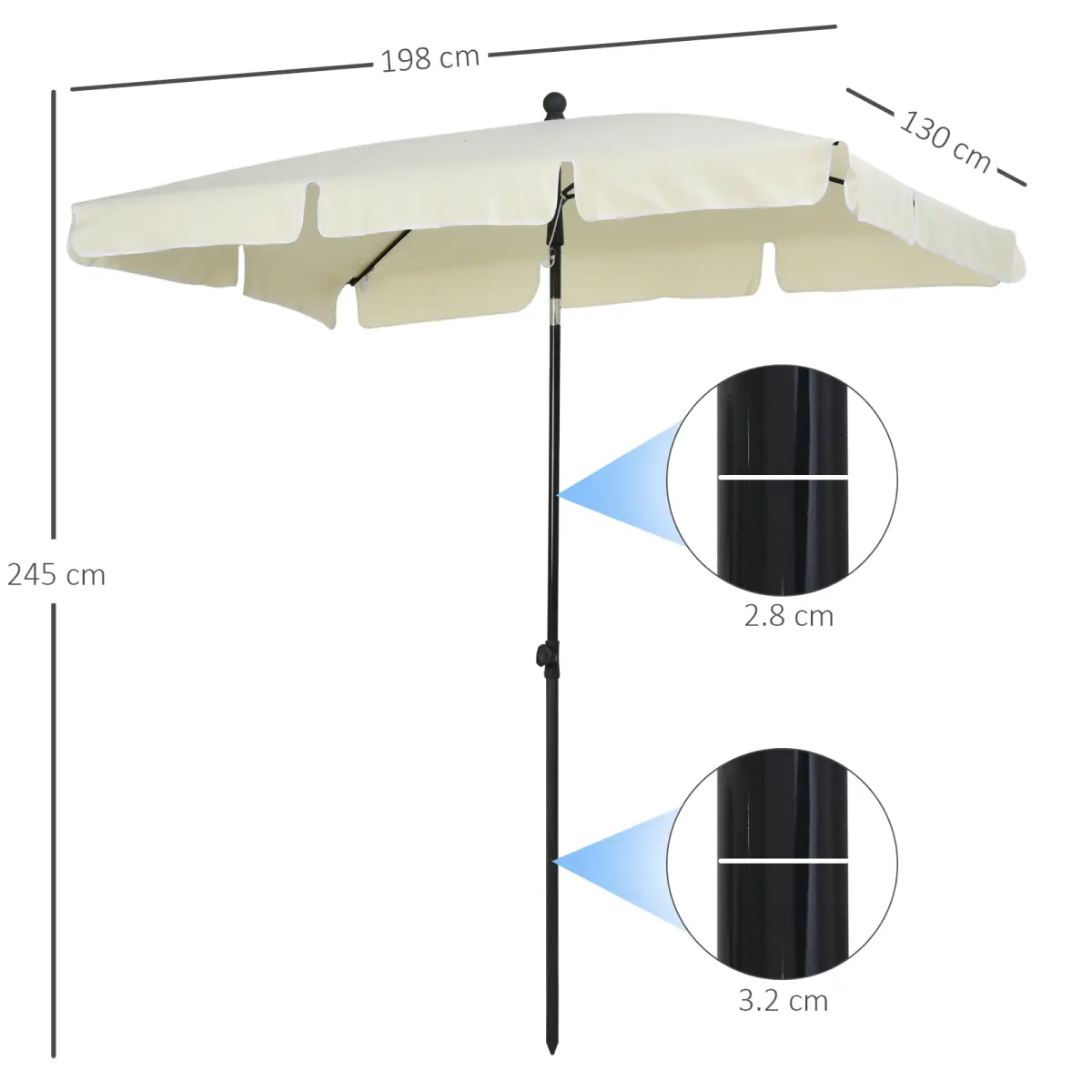 Outsunny Aluminium Sun Umbrella Parasol Patio Garden Tilt 2M x 1.25M - Parasol