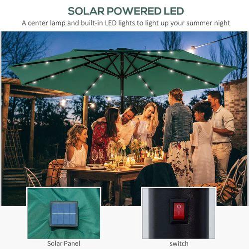 Outsunny 9 Foot LED Solar Powered Parasol Umbrella with UV Protection for Outdoor Gatherings by Outsunny