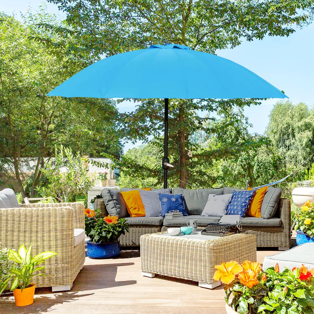 Outsunny 255cm Patio Parasol Umbrella Market Table Parasol 18 Sturdy Ribs - Parasol