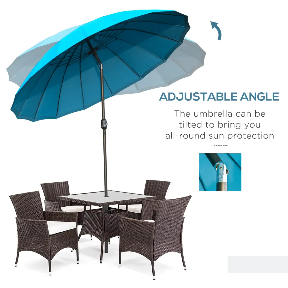 Outsunny 255cm Patio Parasol Umbrella Market Table Parasol 18 Sturdy Ribs - Parasol
