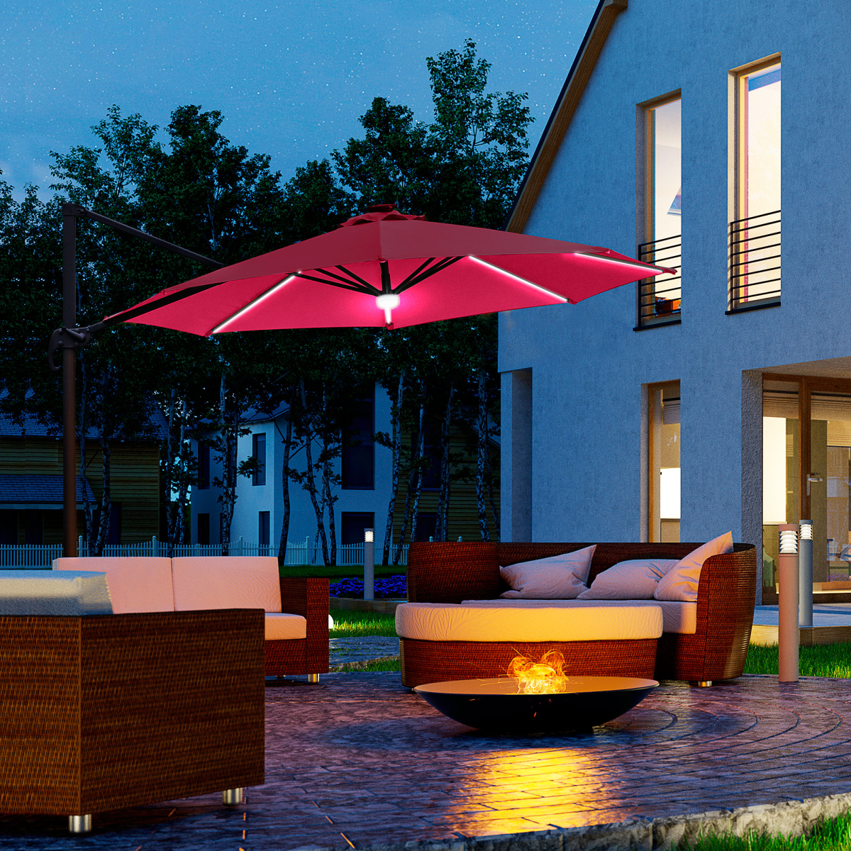 Outsunny 255cm Patio Parasol Market Table with Push Button 18 Sturdy Ribs - Parasol
