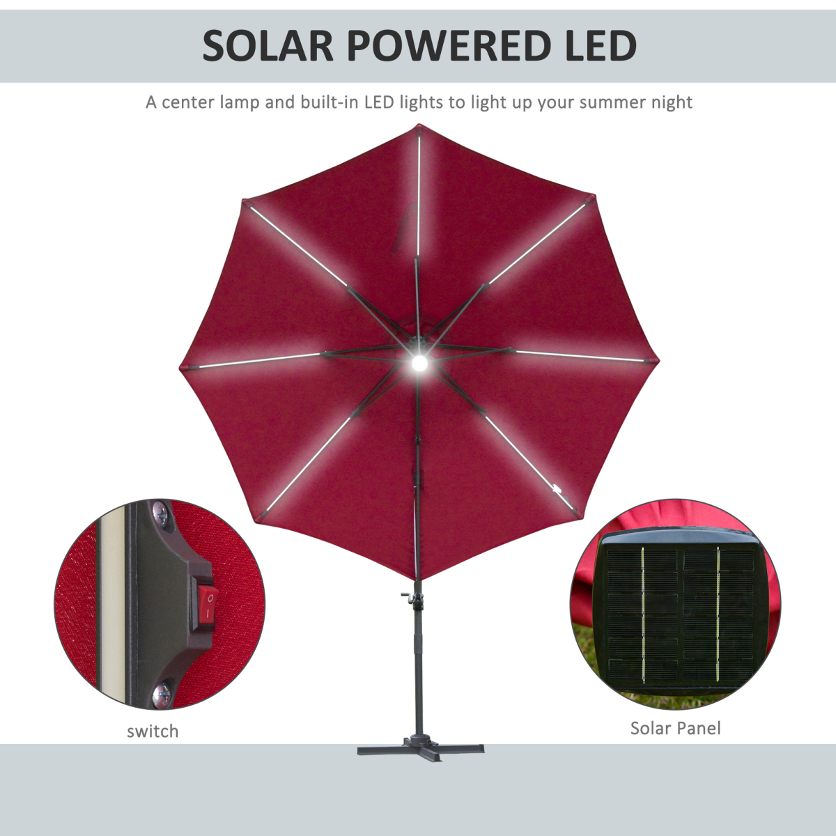 Outsunny 255cm Patio Parasol Market Table with Push Button 18 Sturdy Ribs - Parasol