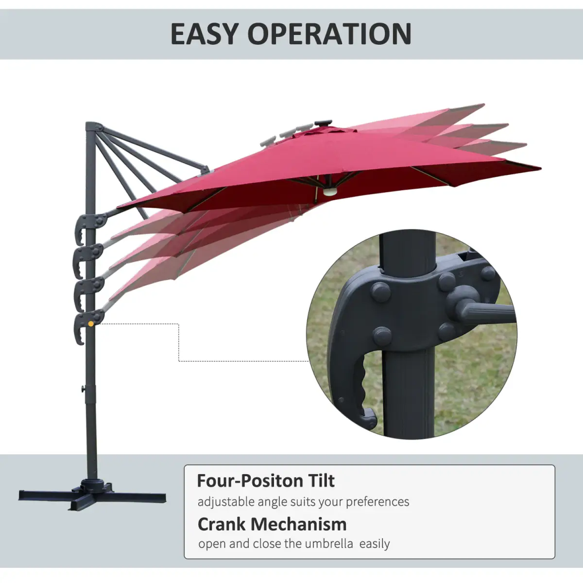 Outsunny 255cm Patio Parasol Market Table with Push Button 18 Sturdy Ribs - Parasol