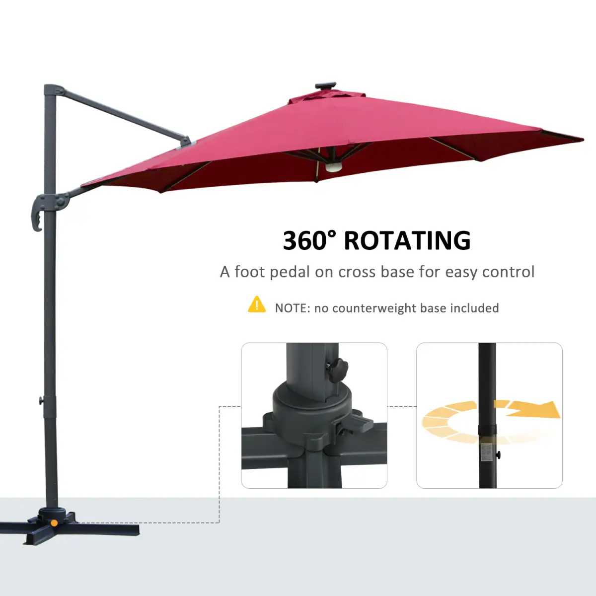 Outsunny 255cm Patio Parasol Market Table with Push Button 18 Sturdy Ribs - Parasol