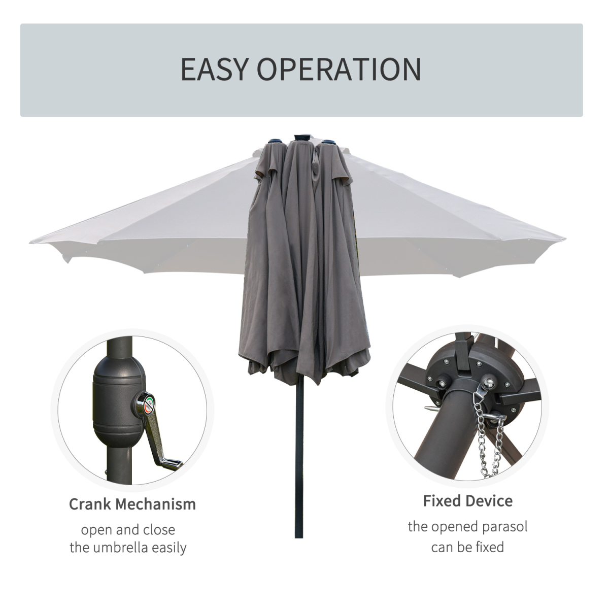 Outsunny Garden Parasol 4.4m Double-Sided Sun Umbrella Patio Sun Shade LED Solar Light - Parasol