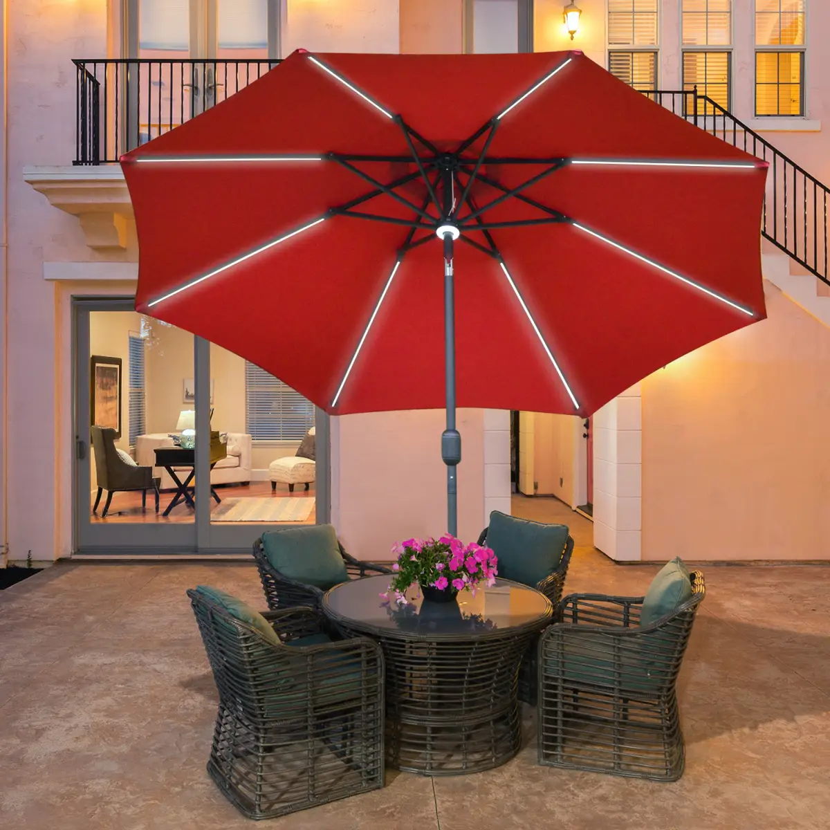 Outsunny 2.7m Garden Parasol Sun Umbrella Patio Summer Shelter w/ LED Solar Light - Parasol