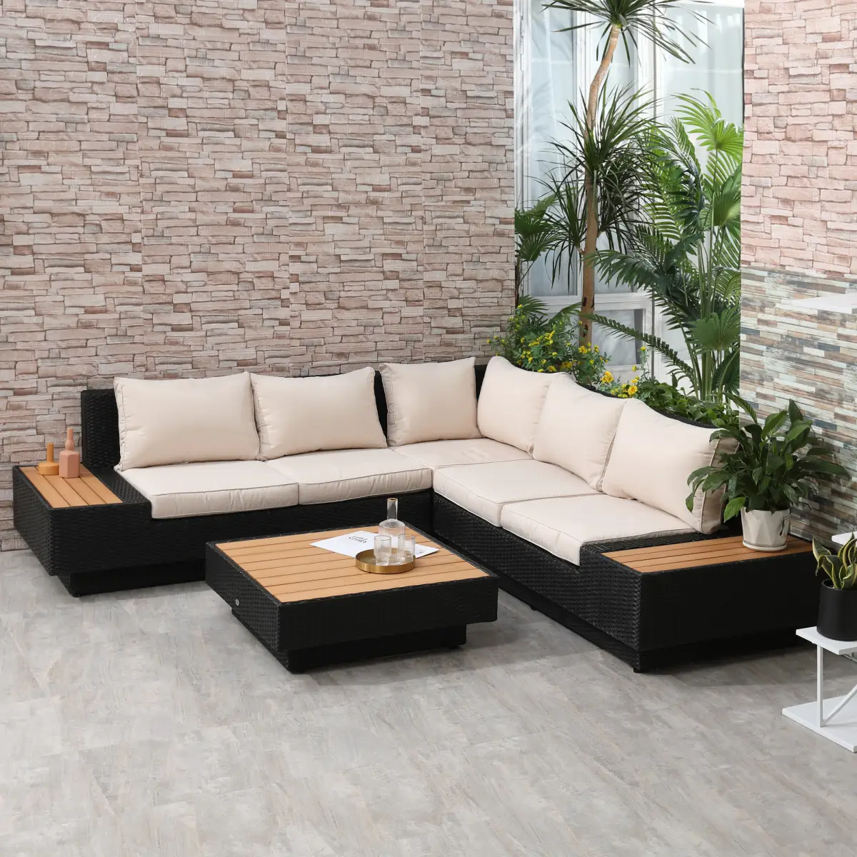 Outsunny 4Pcs Rattan Sofa Garden Set Coffee Table Chairs Loveseat Outdoor w/ Cushion - Garden Sofa Sets