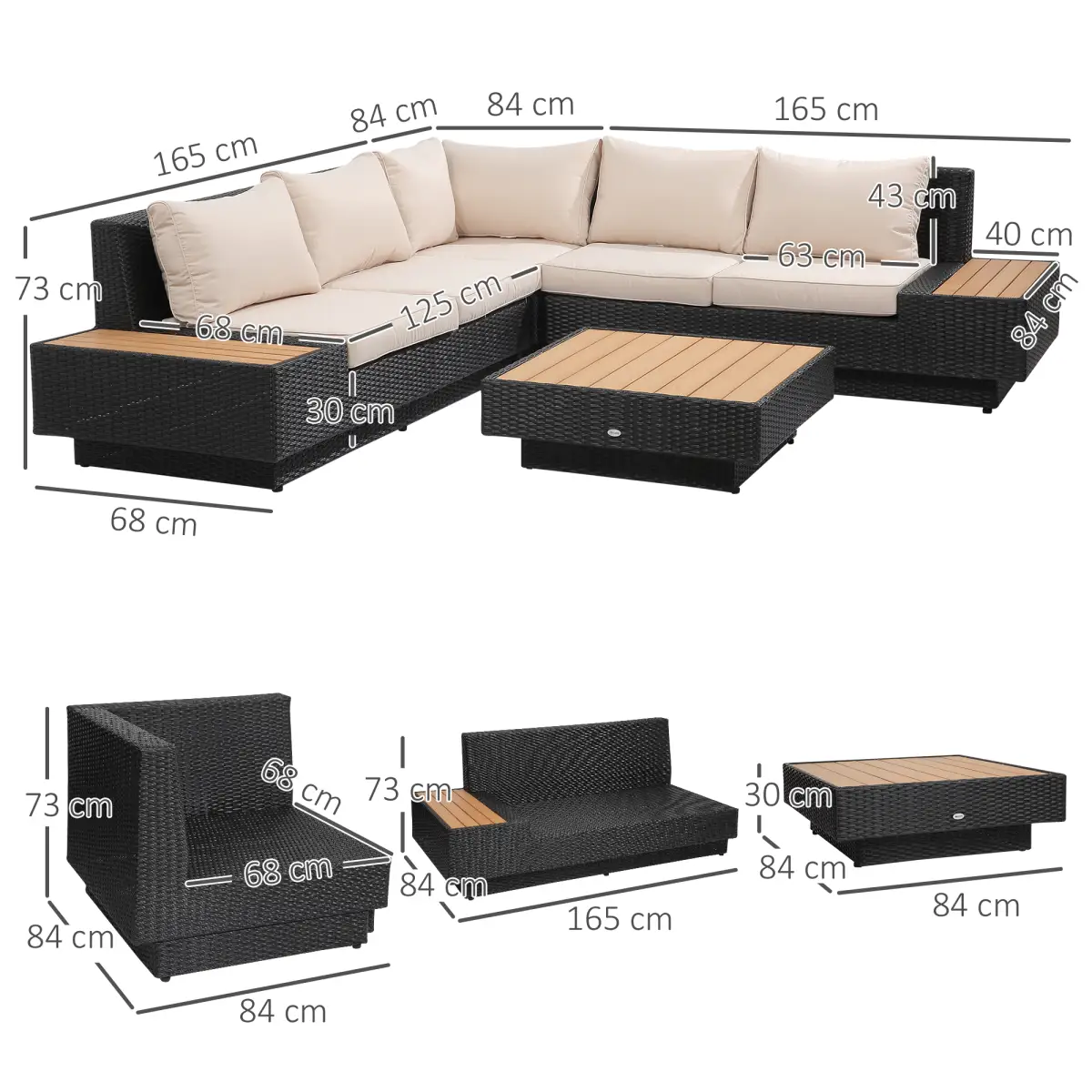 Outsunny 4Pcs Rattan Sofa Garden Set Coffee Table Chairs Loveseat Outdoor w/ Cushion - Garden Sofa Sets