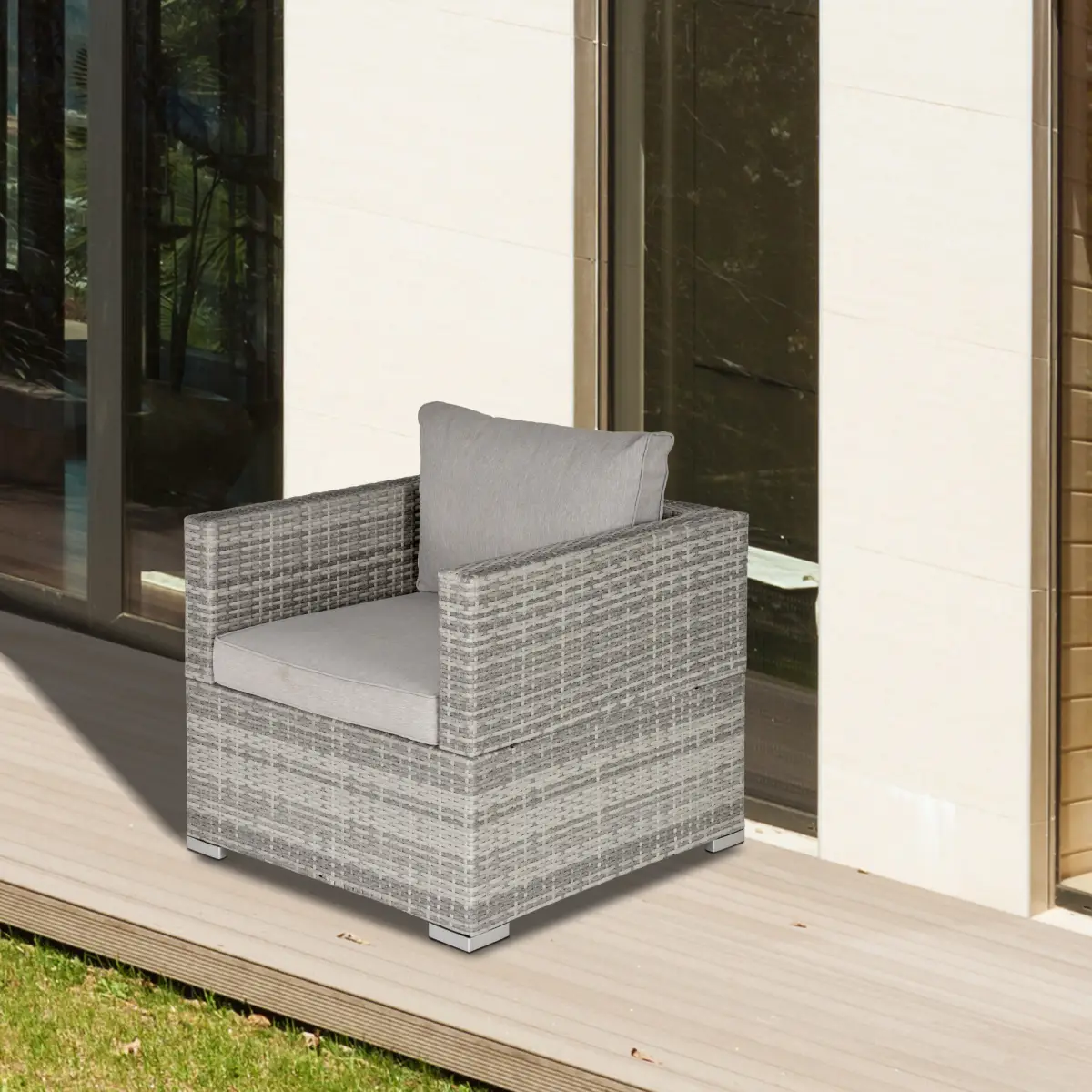 Outsunny Outdoor Patio Furniture Single Rattan Sofa Chair Padded Cushion - Garden Sofa Sets