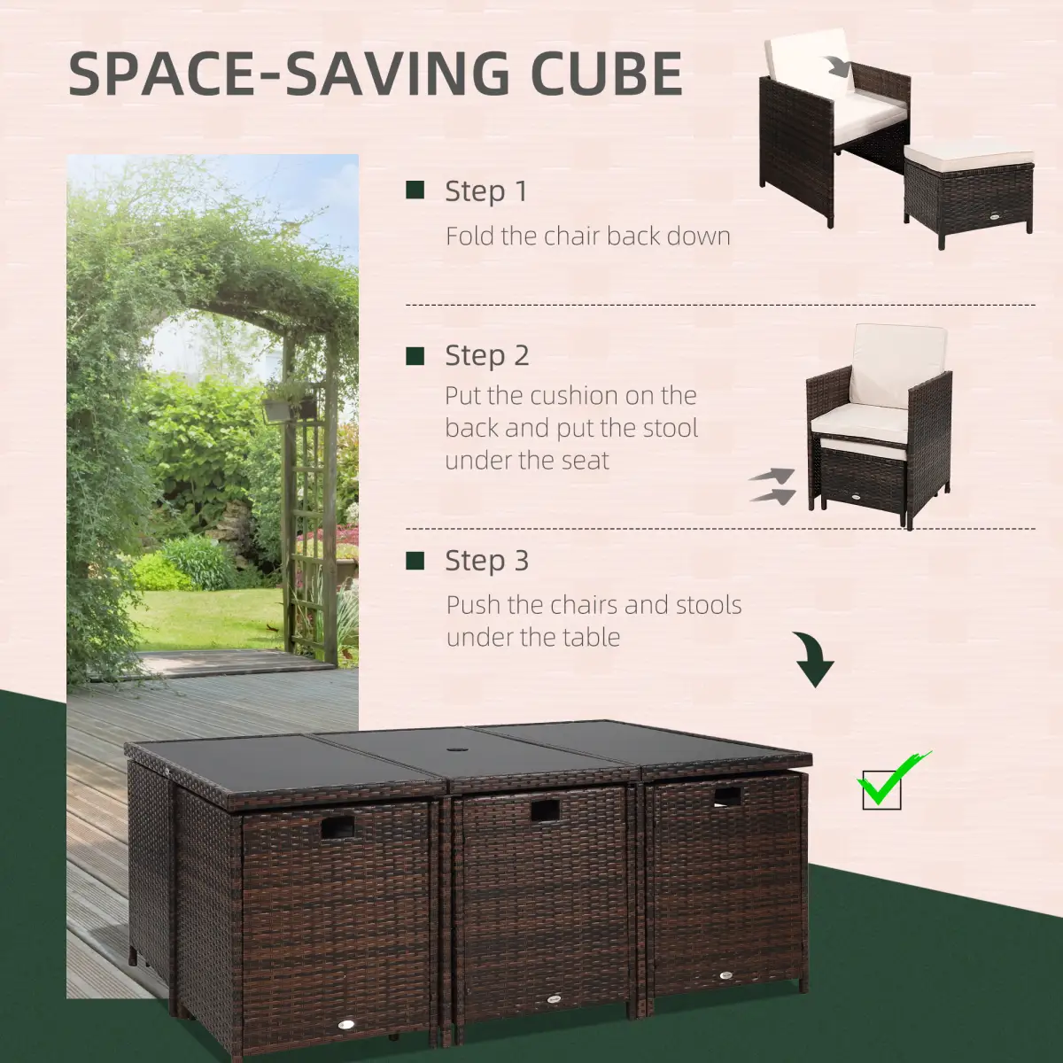 Outsunny 11pc Rattan Garden Dining Set 10 Cube Sofa 6 Chairs 4 Footrests & 1 Table - Garden Set