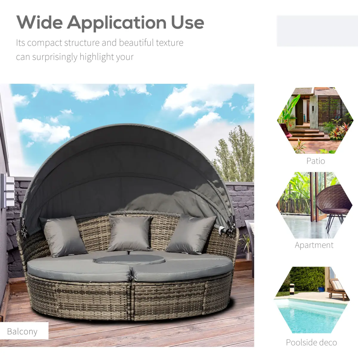 Outsunny 5 Pc Outdoor Plastic Rattan Wicker Round Sofa Bed Coffee Table Sectional Set - Garden Sofa Sets