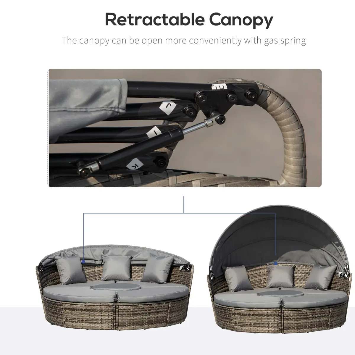 Outsunny 5 Pc Outdoor Plastic Rattan Wicker Round Sofa Bed Coffee Table Sectional Set - Garden Sofa Sets