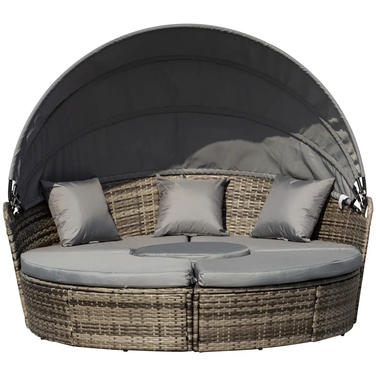 Outsunny 5 Pc Outdoor Plastic Rattan Wicker Round Sofa Bed Coffee Table Sectional Set - Garden Sofa Sets