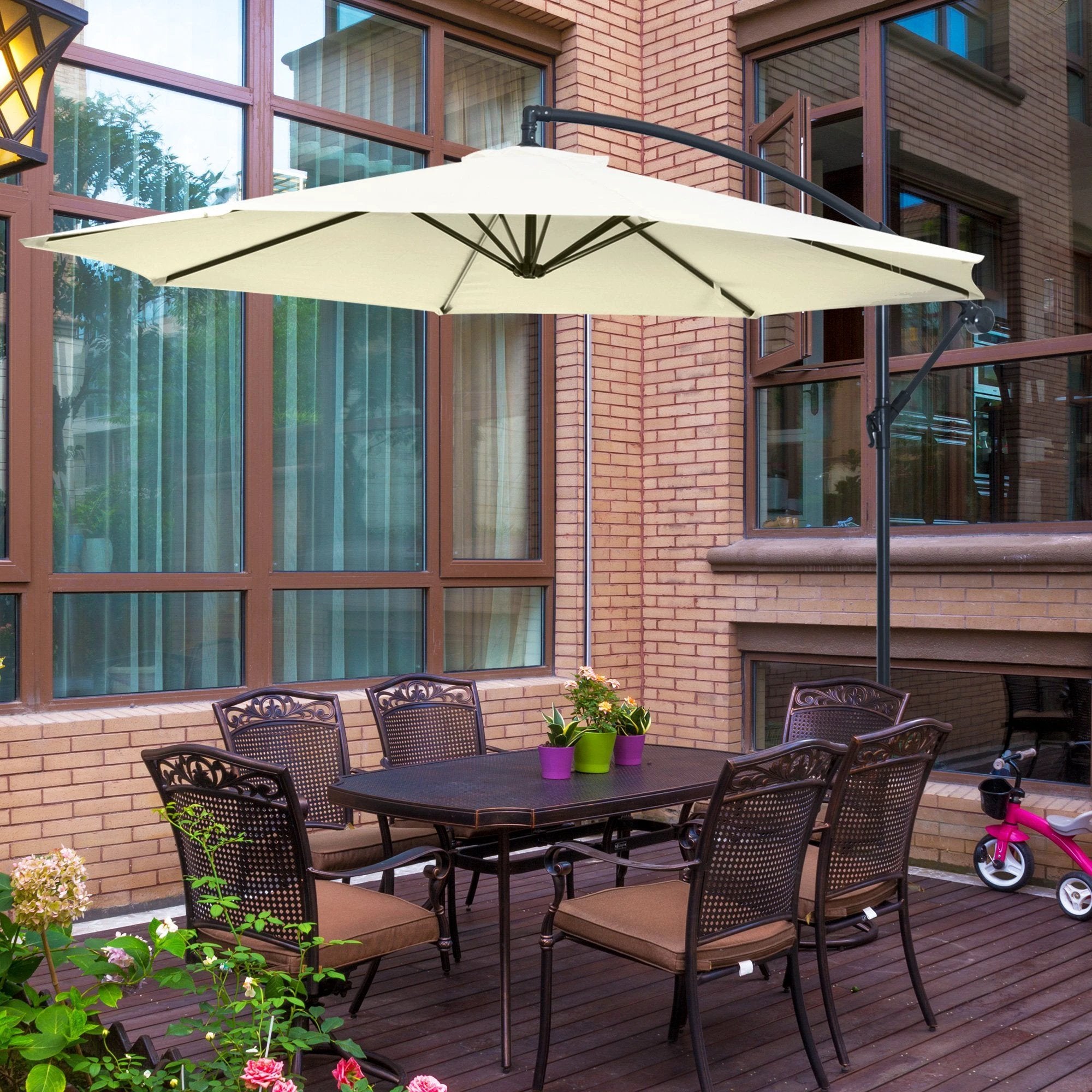 Outsunny 3mt Garden Parasol Sun Shade Patio Banana Hanging Rattan Set - Parasol