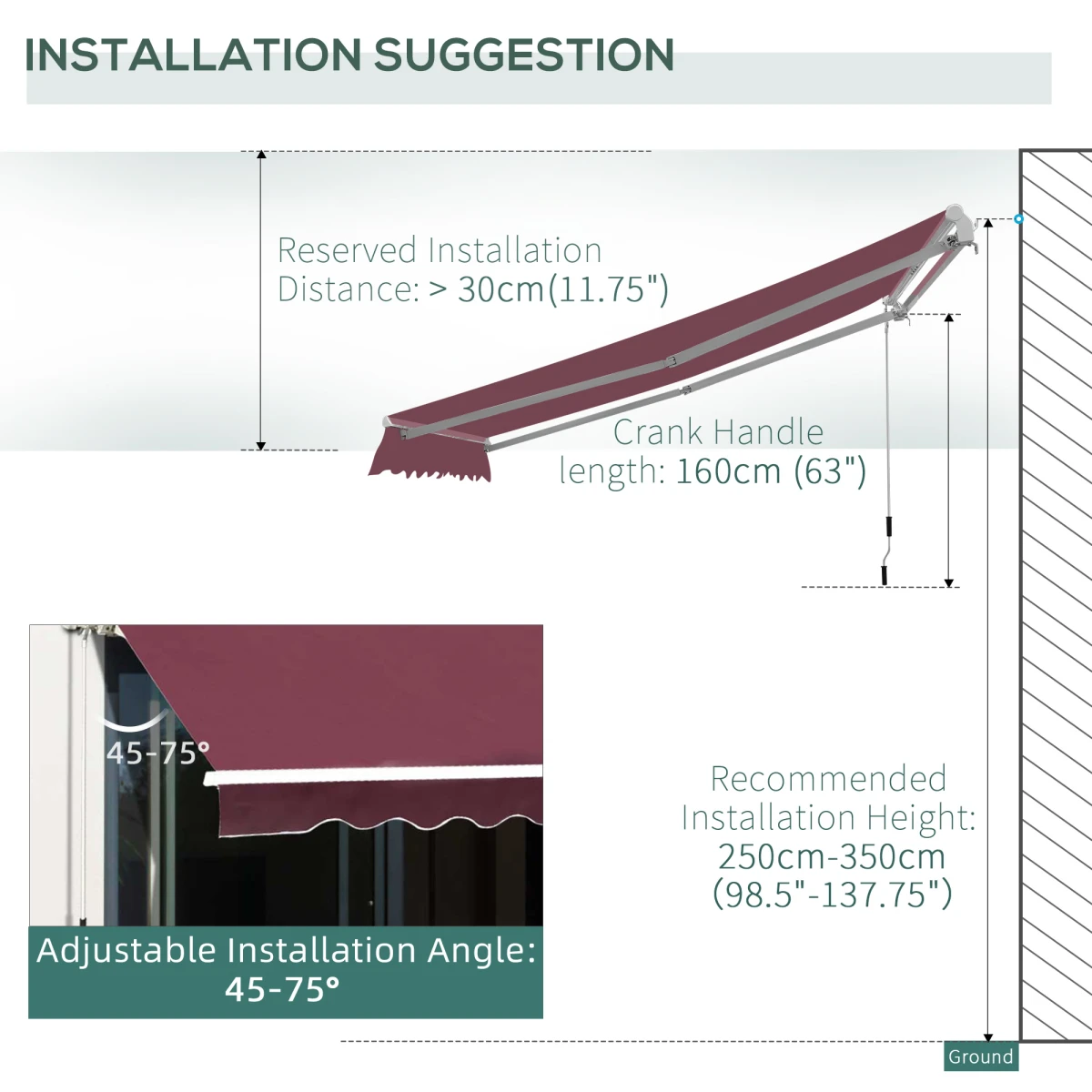 Outsunny Awning 3m x 2.5m Aluminum Frame Patio by Outsunny