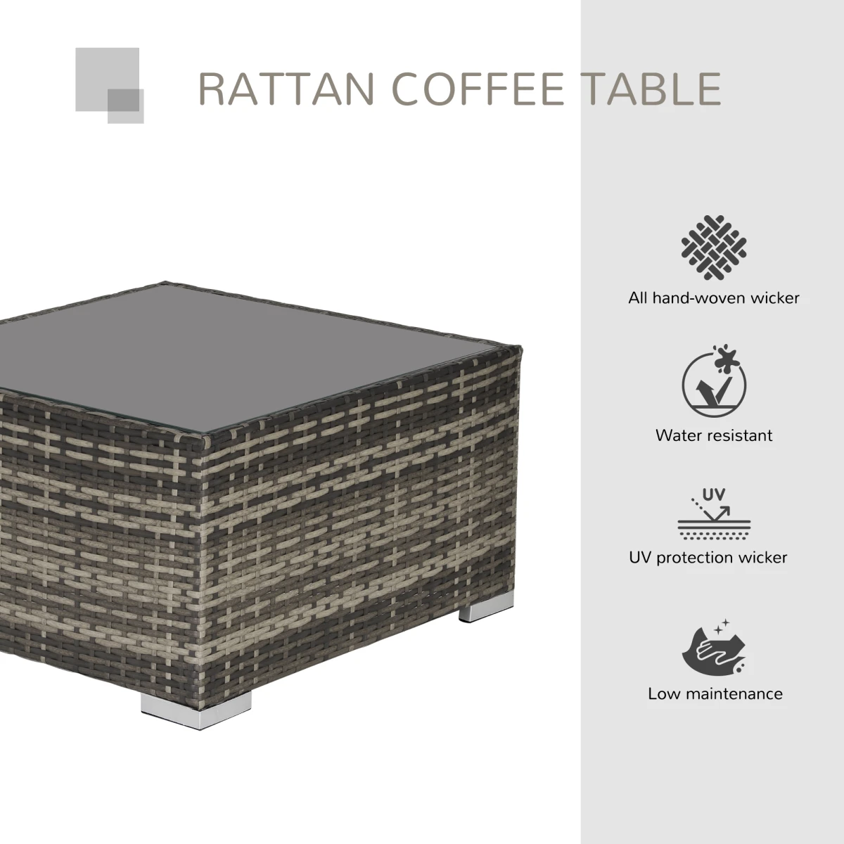 Outsunny Outsunny Rattan Wicker Patio Coffee Table Square Ready to Use Weatherproof Outdoor Furniture - Coffee Table