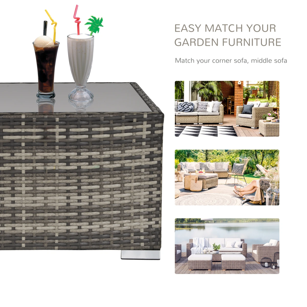 Outsunny Outsunny Rattan Wicker Patio Coffee Table Square Ready to Use Weatherproof Outdoor Furniture - Coffee Table