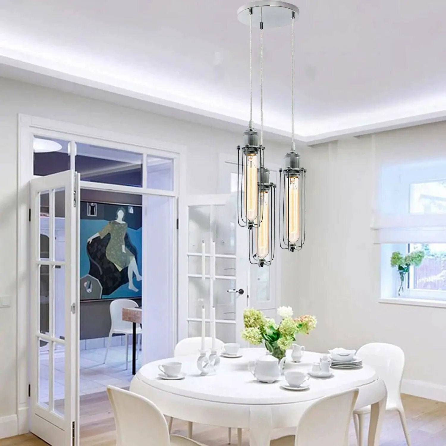 Un-branded 3 Way Cluster Hanging Ceiling Pendant Light E27 Chrome Light Fitting Lamp Kit - Pendant Lights