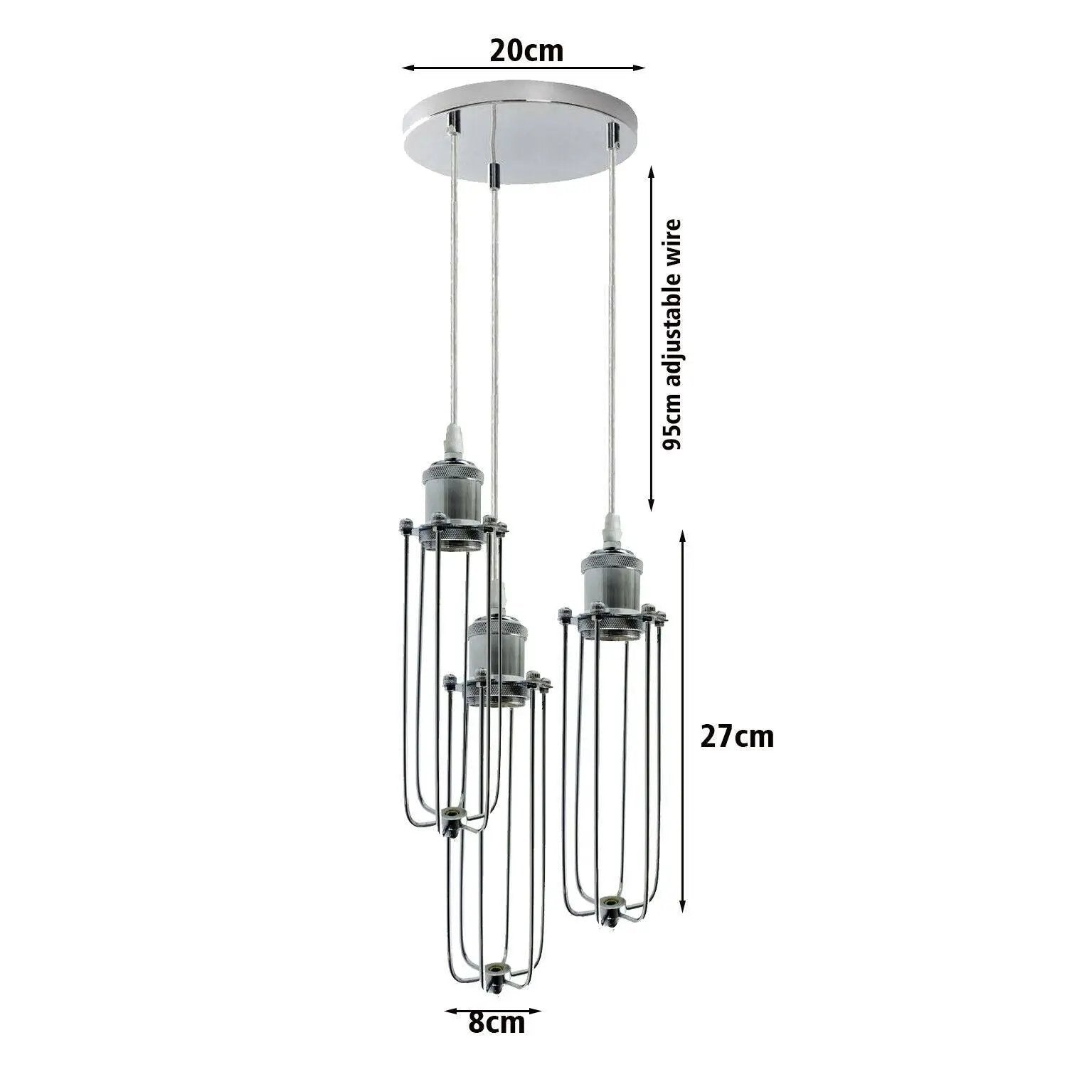 Un-branded 3 Way Cluster Hanging Ceiling Pendant Light E27 Chrome Light Fitting Lamp Kit - Pendant Lights