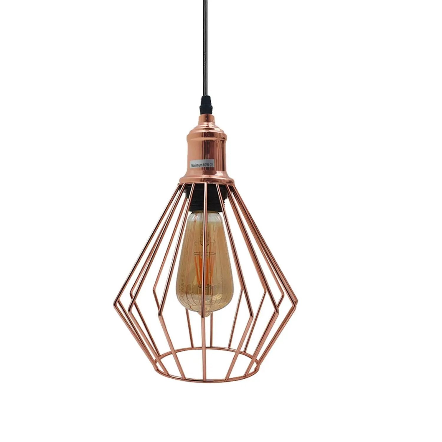 Un-branded Vintage Industrial Metal Diamond Cage Ceiling Pendant Light Modern Hanging Lamps - Pendant Lights