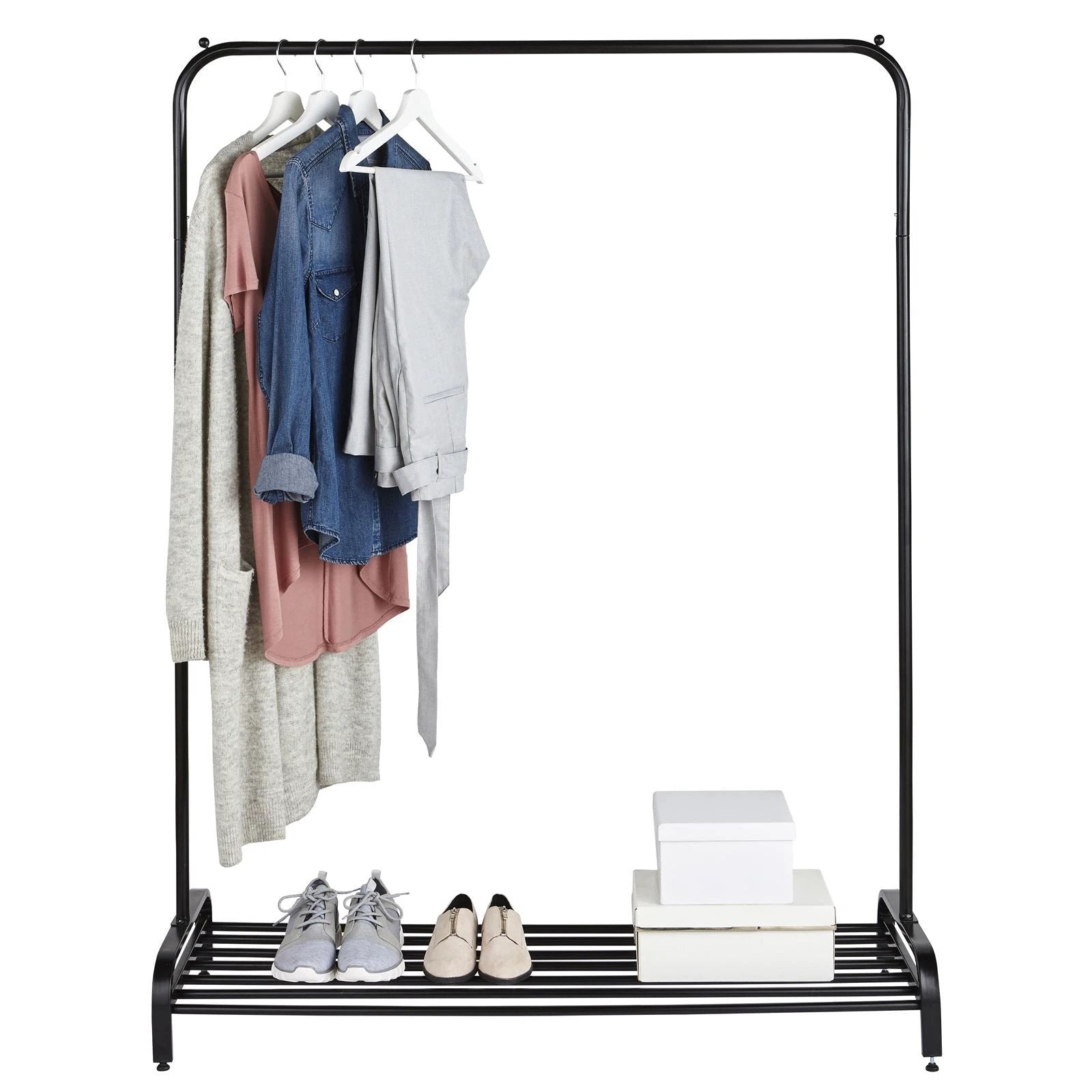 Direct Online Houseware Premium Clothes Rail Black Powder Coated Wide With Shelf - Wardrobe