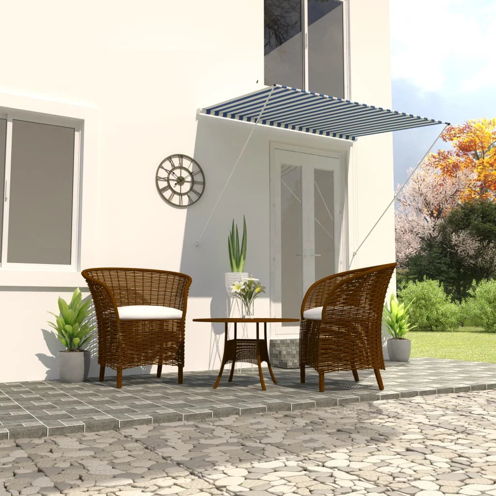 VidaXL Retractable Awning 100x150 cm Blue White PA-Coated Fabric UV-Resistant for Patio by vidaXL