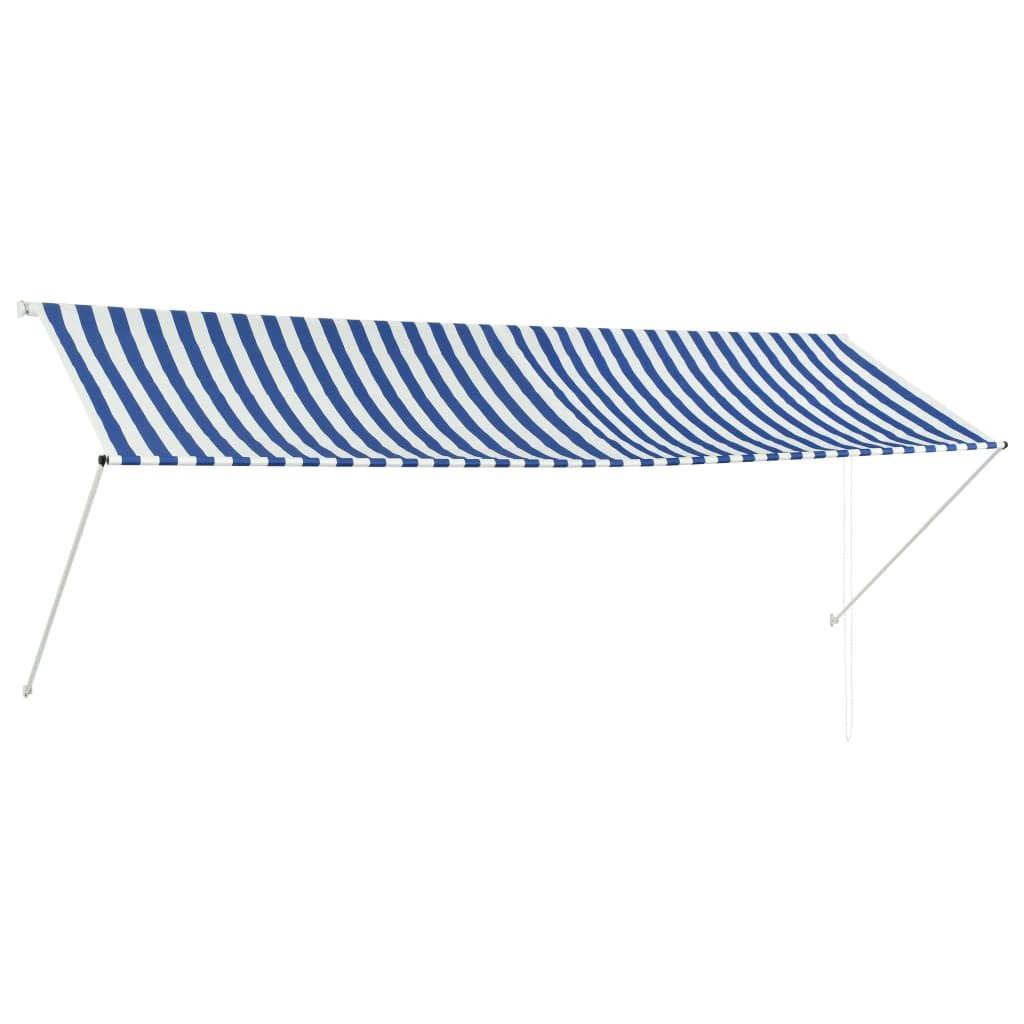 VidaXL Retractable Awning 100x150 cm Blue White PA-Coated Fabric UV-Resistant for Patio by vidaXL
