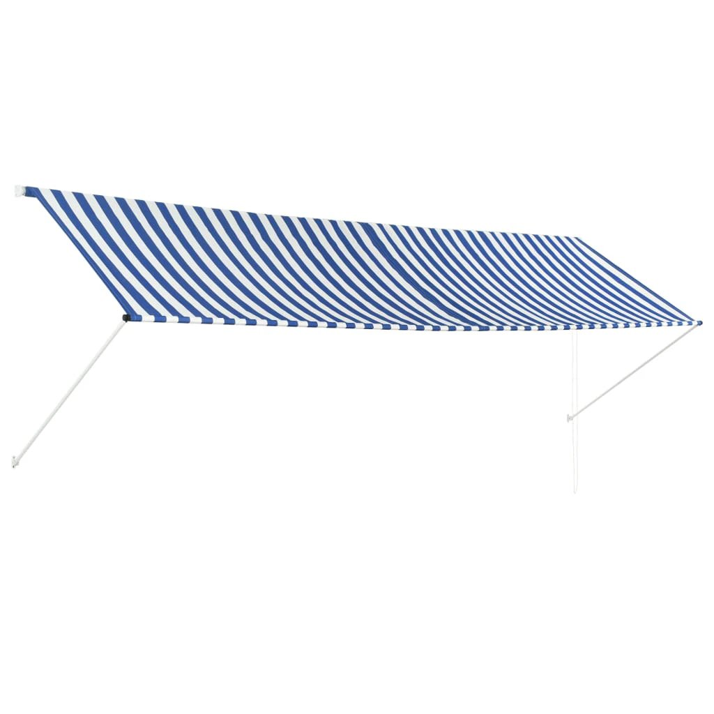 VidaXL Retractable Awning 100x150 cm Blue White PA-Coated Fabric UV-Resistant for Patio by vidaXL