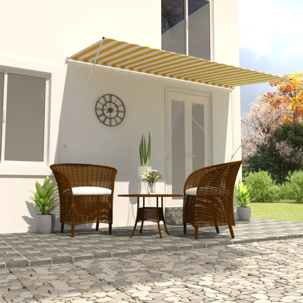 VidaXL Retractable Awning 100x150 cm Blue White PA-Coated Fabric UV-Resistant for Patio by vidaXL