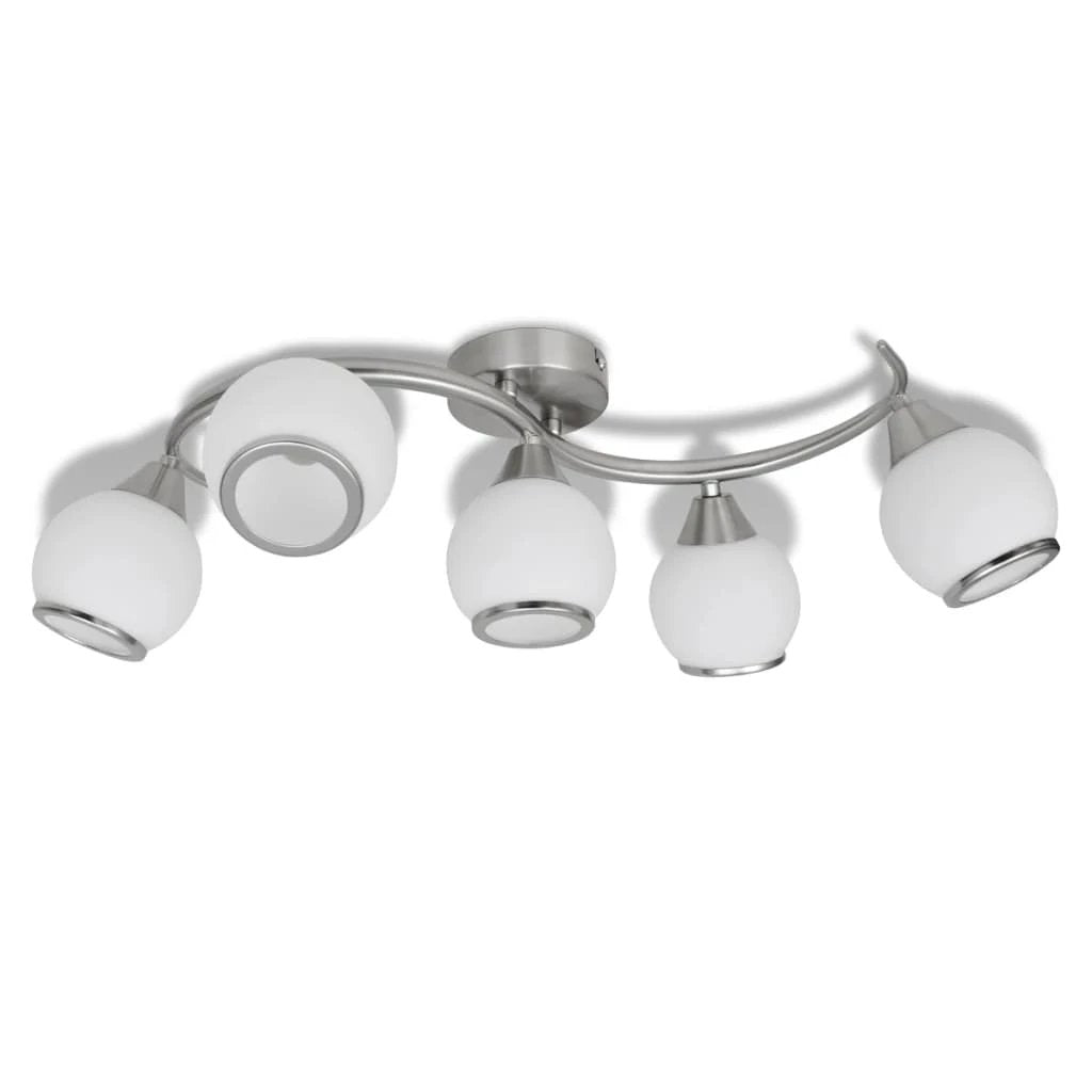 vidaXL SatinNickel 5Lamp Ceiling Lamp GlassShade Bedroom - Ceiling Lights
