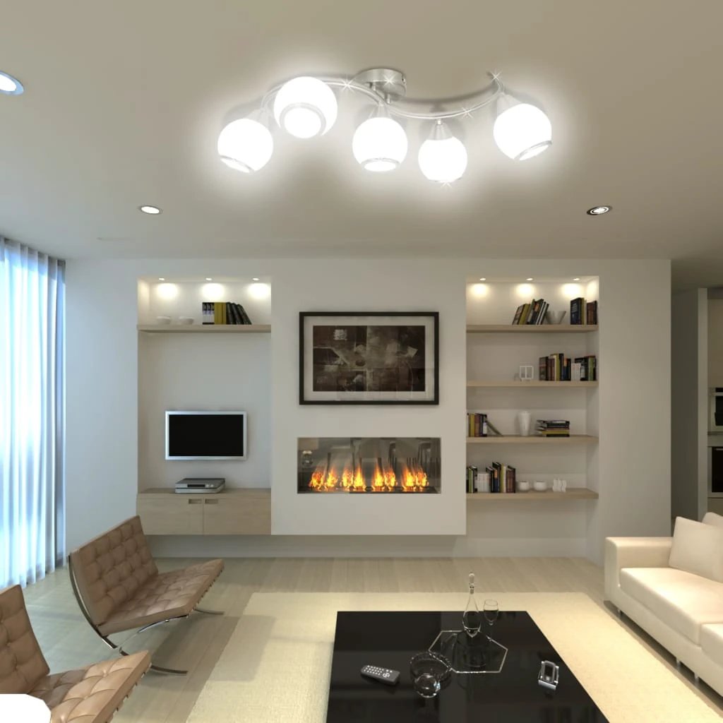 vidaXL SatinNickel 5Lamp Ceiling Lamp GlassShade Bedroom - Ceiling Lights