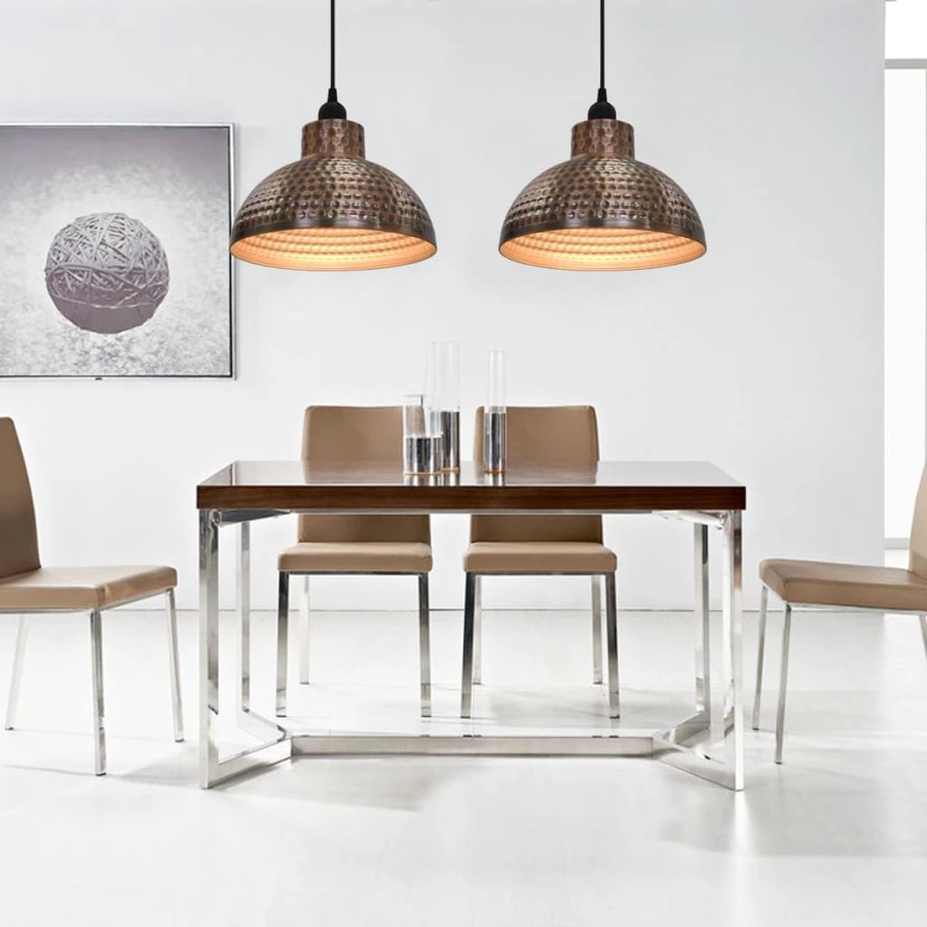 Copper Ceiling Lamps 2Pc Set Hammered Finish Home by vidaXL