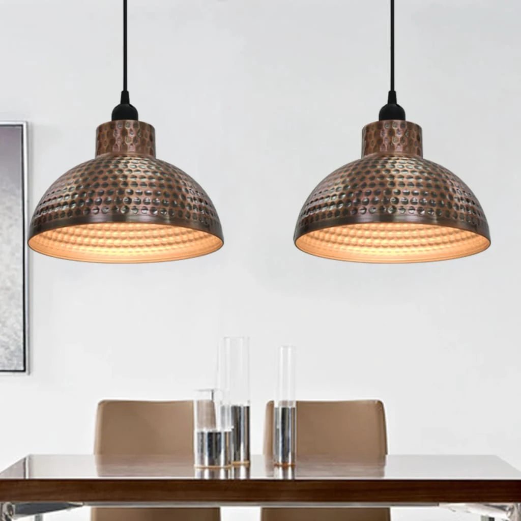 Copper Ceiling Lamps 2Pc Set Hammered Finish Home by vidaXL