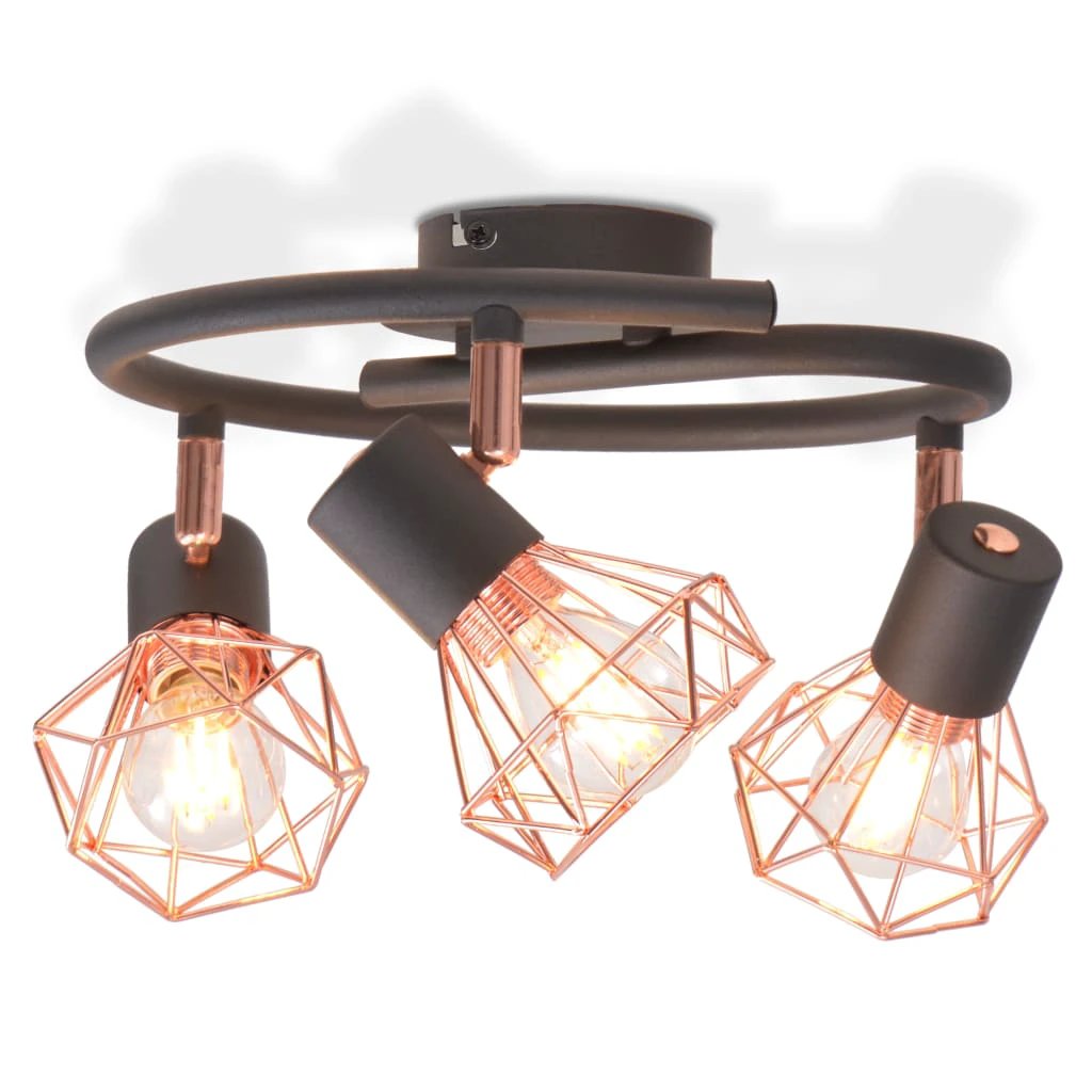 Copper Ceiling Lamp 3-Head Wire Shades Home by vidaXL