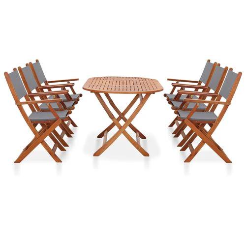 vidaXL 7 Piece Outdoor Dining Set Grey Solid Eucalyptus Wood and Textilene by vidaXL