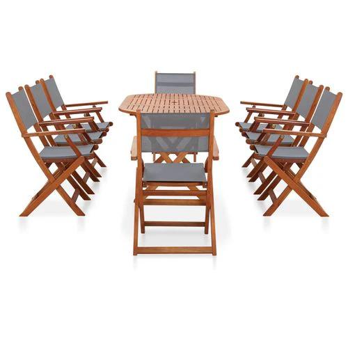 vidaXL 7 Piece Outdoor Dining Set Grey Solid Eucalyptus Wood and Textilene by vidaXL