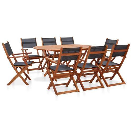 vidaXL vidaXL 7 Piece Outdoor Dining Set Grey Solid Eucalyptus Wood and Textilene - Garden Set