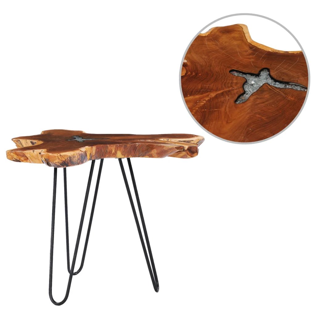 vidaXL Teak Coffee Table 70x45 Polyresin Inlay Home - Coffee Table