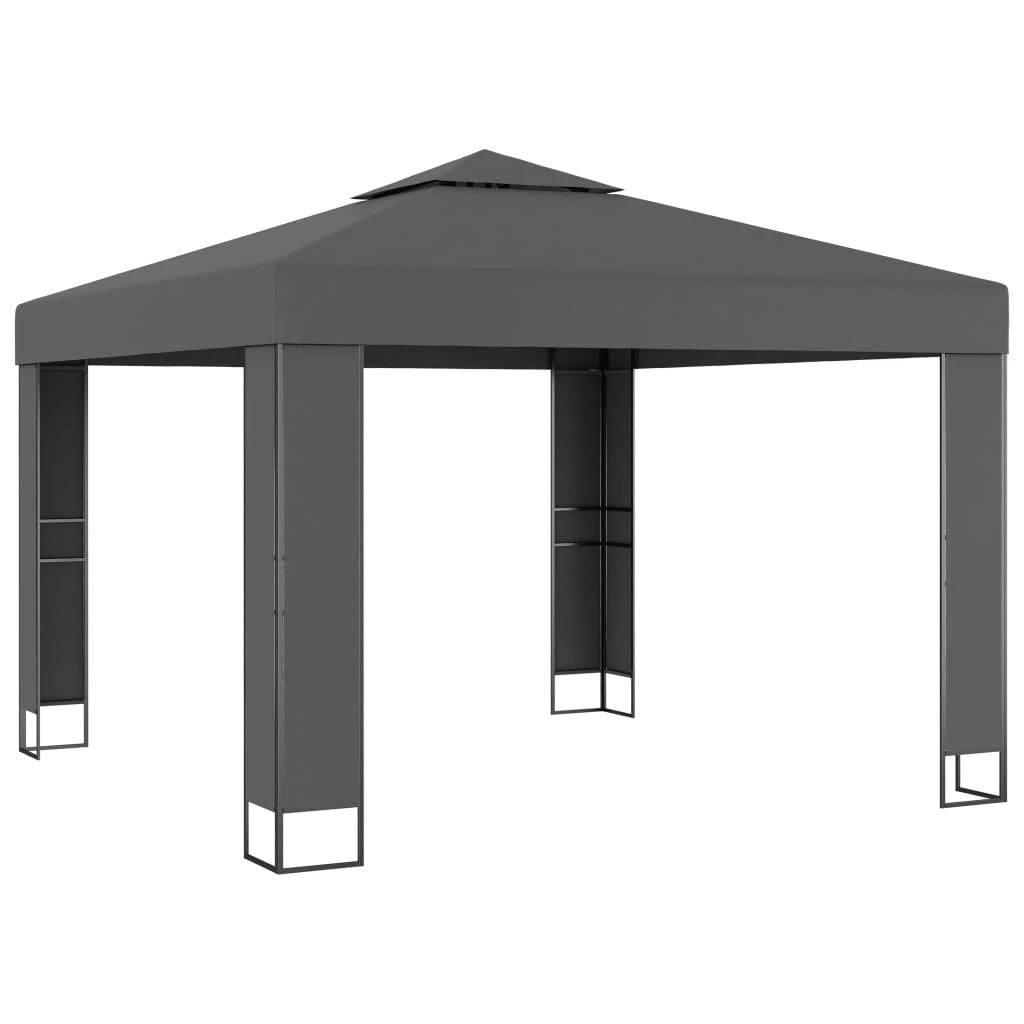 vidaXL Gazebo with Double Roof&LED String Lights 3x3 m White by vidaXL