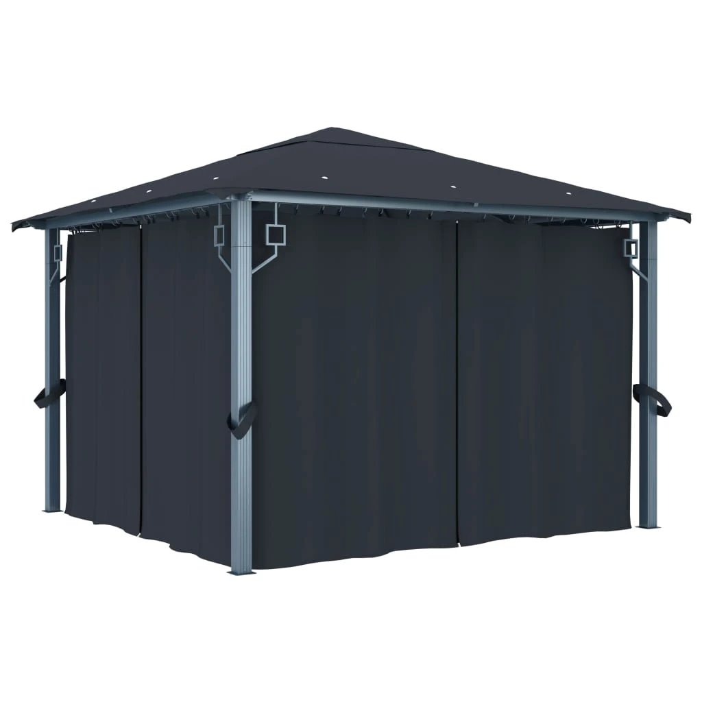 vidaXL vidaXL Gazebo with Curtain&LED String Lights 3x3 m Cream Aluminium - Gazebos