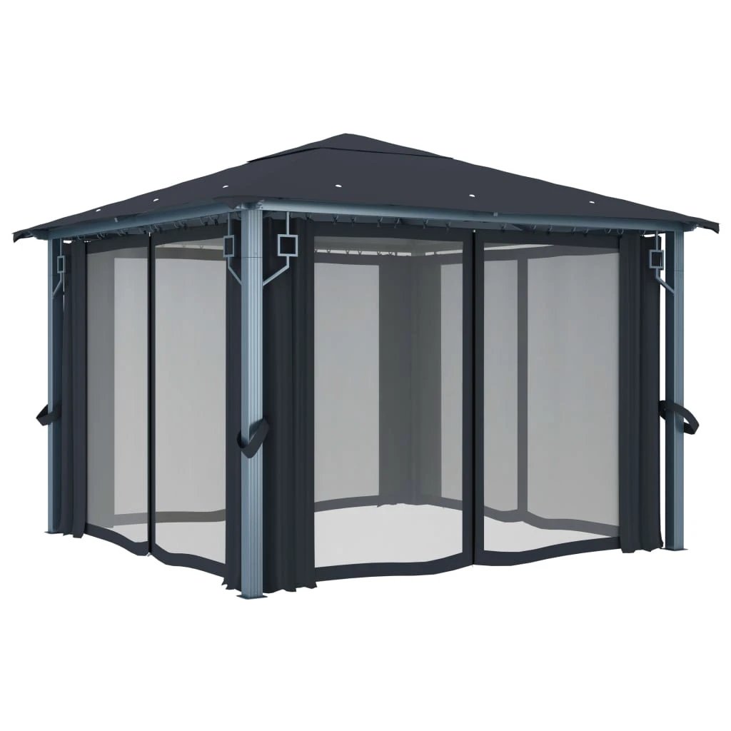vidaXL Gazebo with Curtain&LED String Lights 3x3 m Cream Aluminium by vidaXL