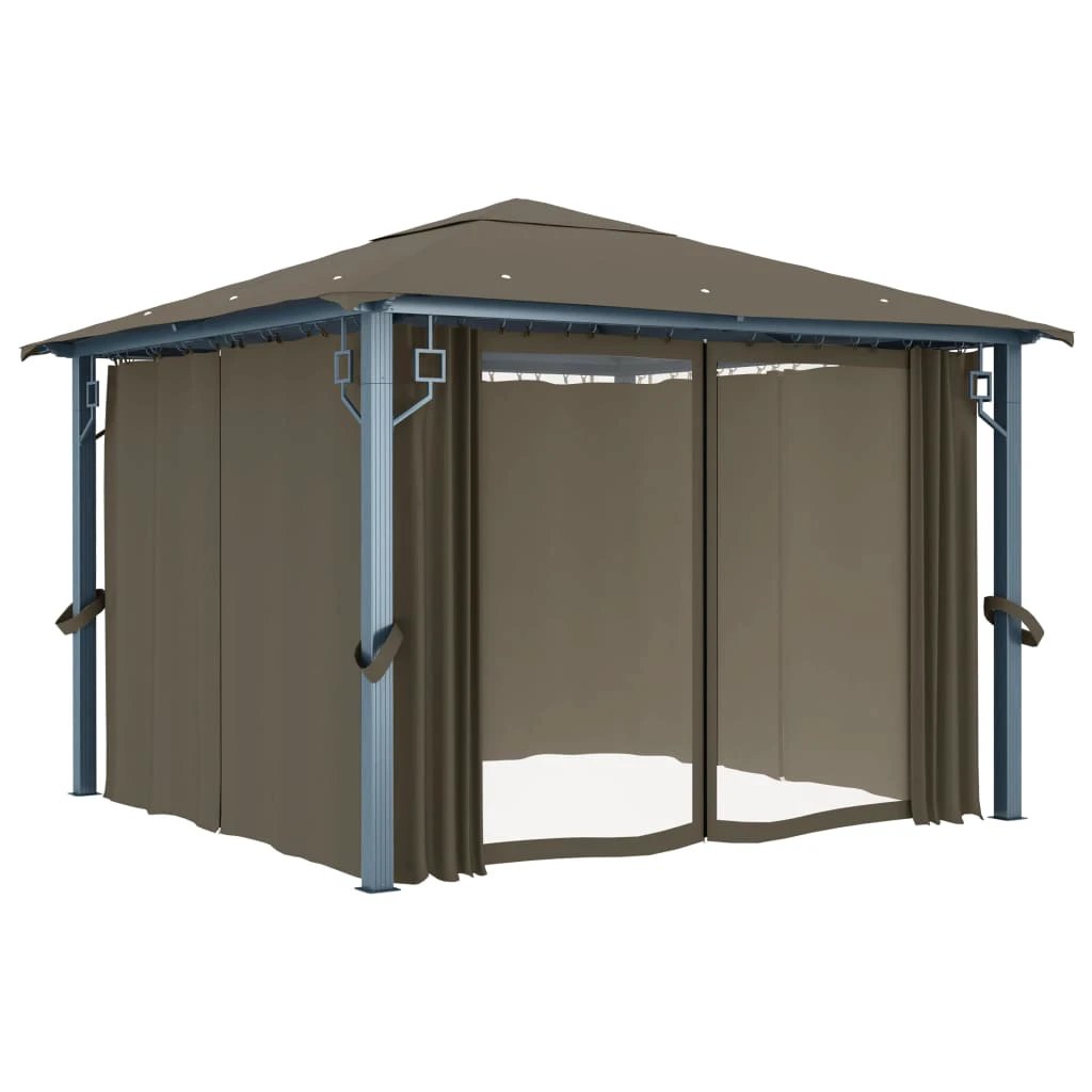 vidaXL Gazebo with Curtain&LED String Lights 3x3 m Cream Aluminium by vidaXL