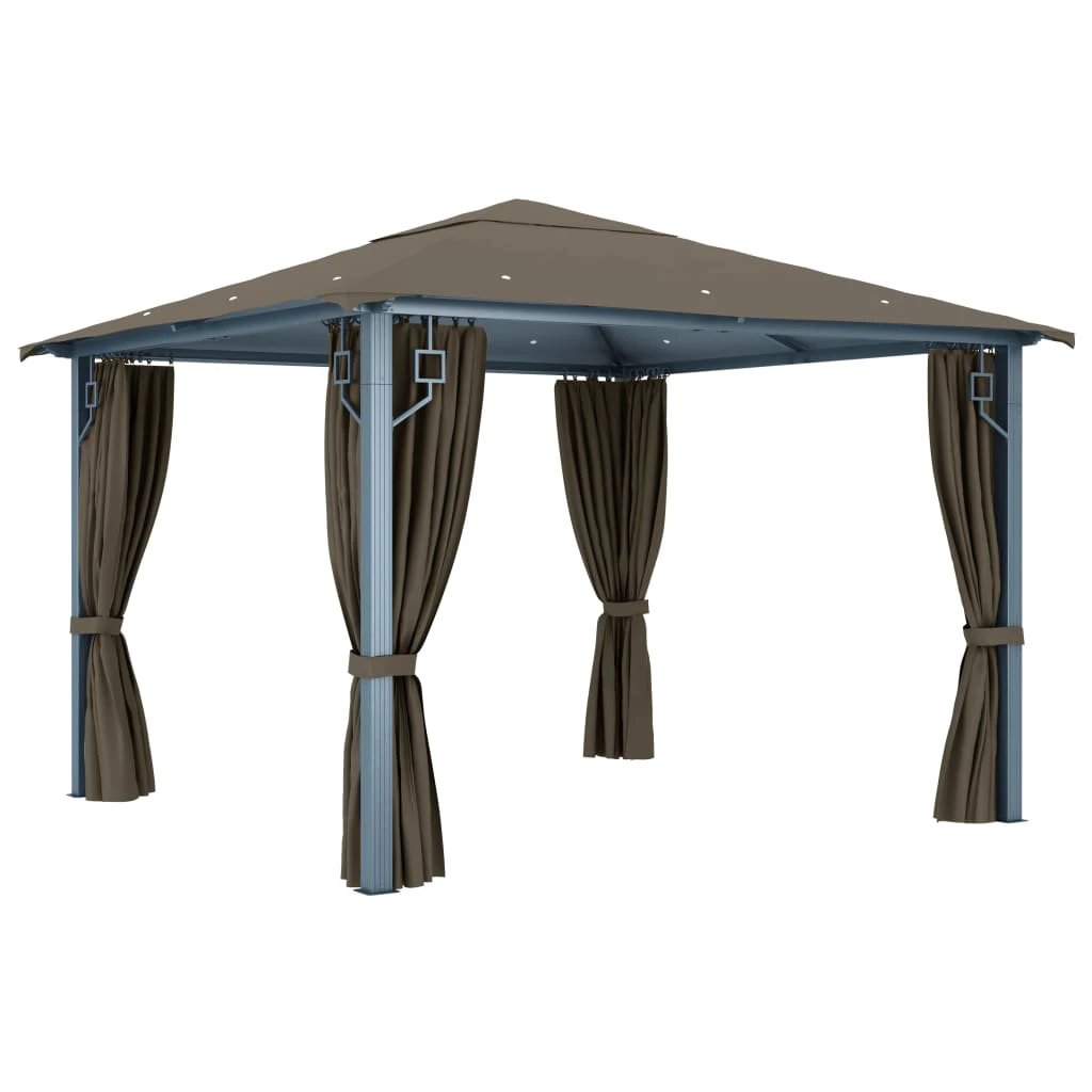 vidaXL Gazebo with Curtain&LED String Lights 3x3 m Cream Aluminium by vidaXL