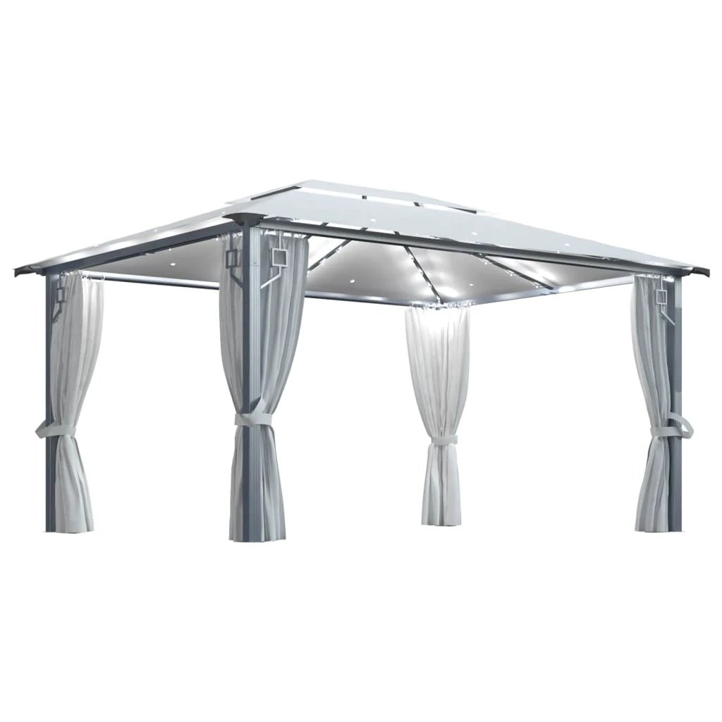 vidaXL Gazebo with Curtain&LED String Lights 3x3 m Cream Aluminium by vidaXL