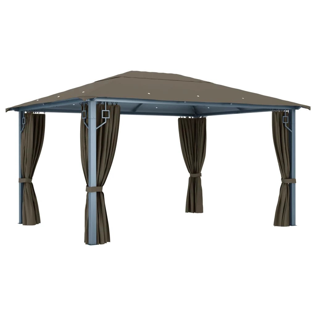 vidaXL vidaXL Gazebo with Curtain&LED String Lights 3x3 m Cream Aluminium - Gazebos