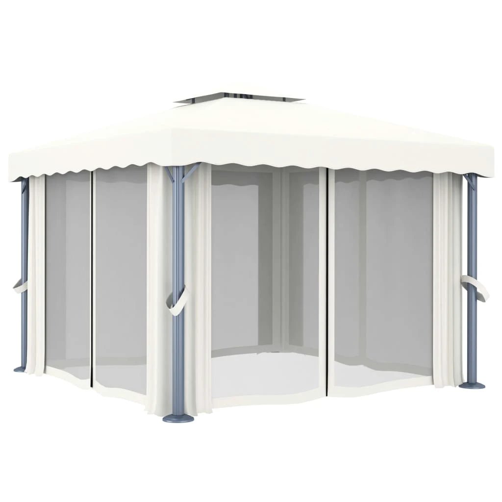 vidaXL vidaXL Gazebo with Curtain&LED String Lights 3x3 m Cream White - Gazebos