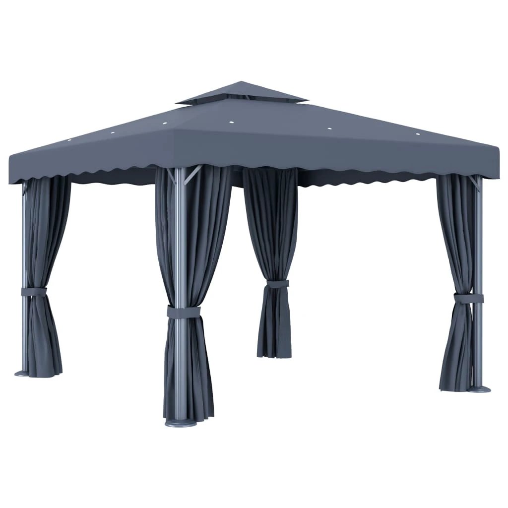 vidaXL Gazebo with Curtain&LED String Lights 3x3 m Cream White by vidaXL