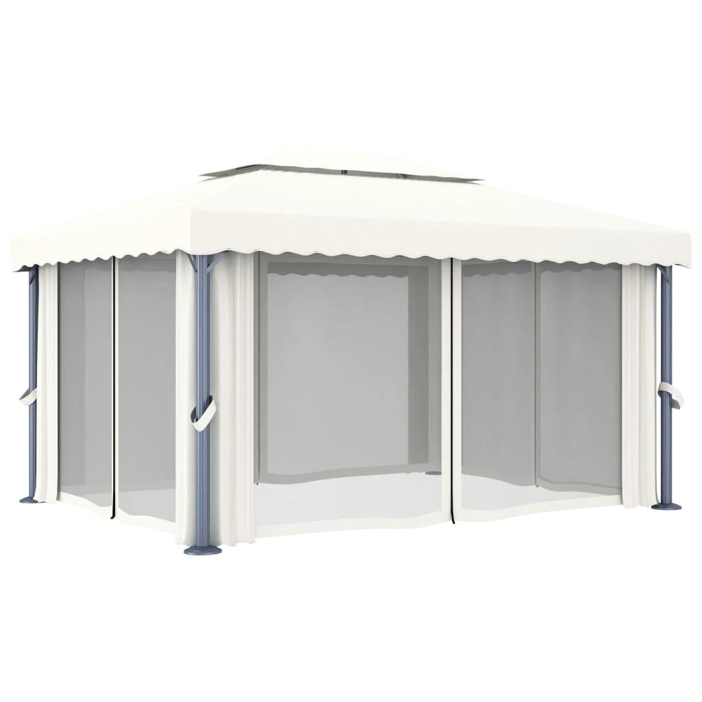 vidaXL vidaXL Gazebo with Curtain&LED String Lights 3x3 m Cream White - Gazebos